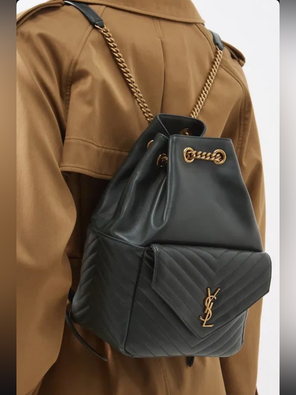 Yves Saint Laurent Black Quilted Leather Drawstring Backpack with Gold Hardware